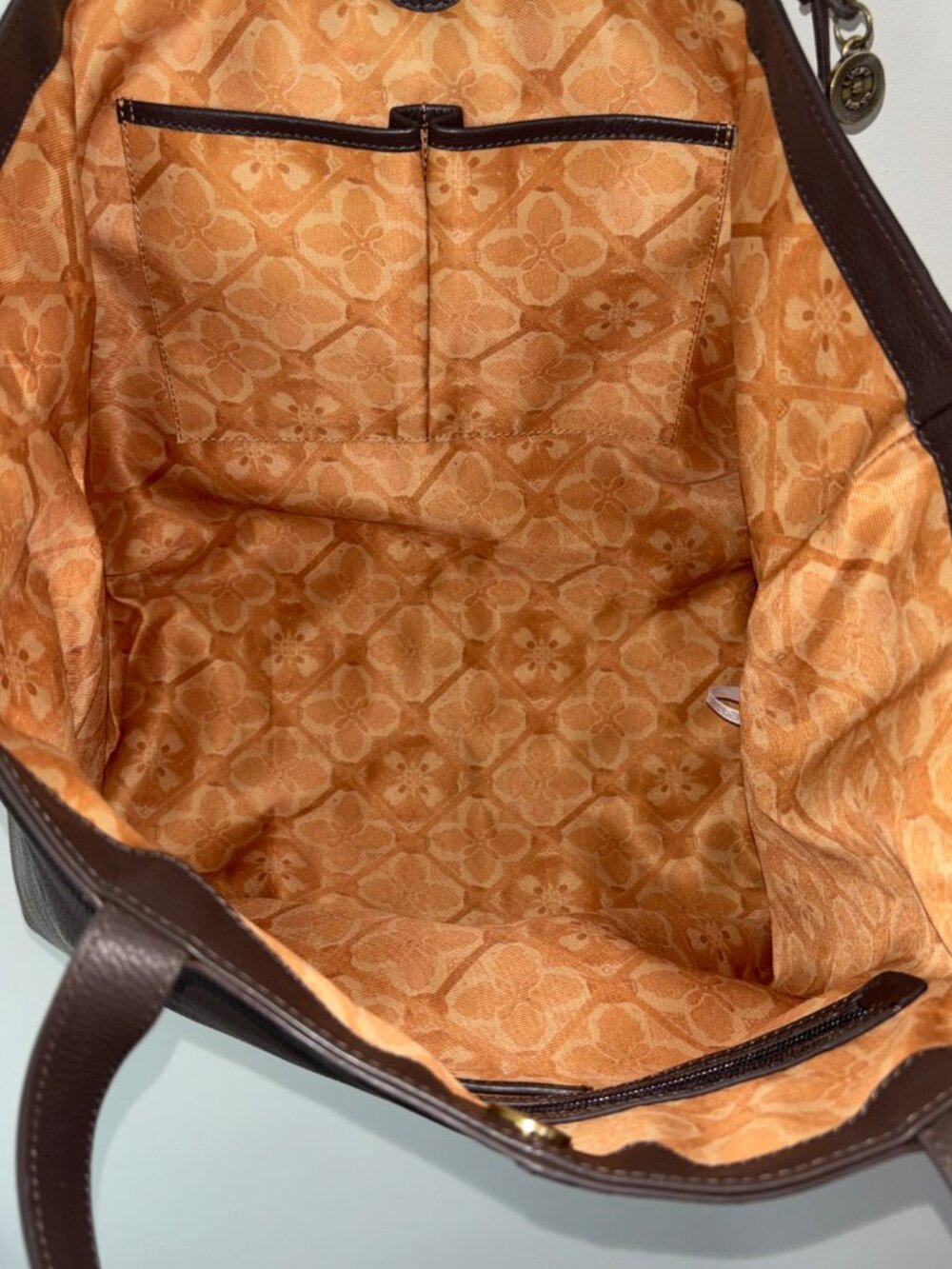Lucky Brand Leather & Calf Hair Dark Brown Cappuccino Bag Tote With Charms - Picture 6 of 8